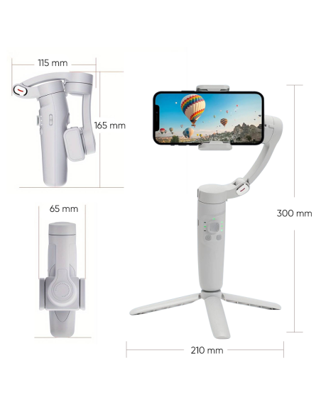 Stabilisateur de Smartphone à 3 Axes avec Trépied Pliable pour Photos et Vidéos
