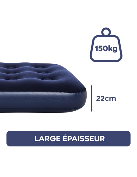 Matelas gonflable individuel pour camping et maison avec effet floqué 185x76cm