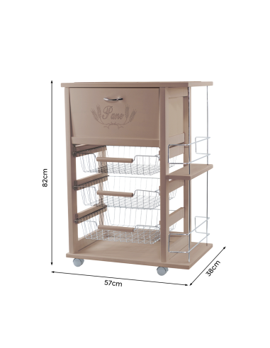 Chariot à Pain 3 Tiroirs Porte-Bouteilles avec...