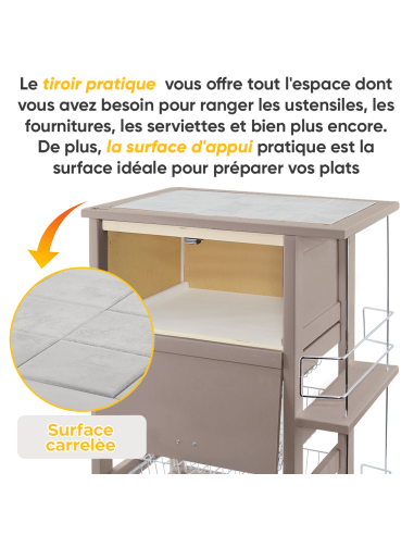 Chariot à Pain 3 Tiroirs Porte-Bouteilles avec...