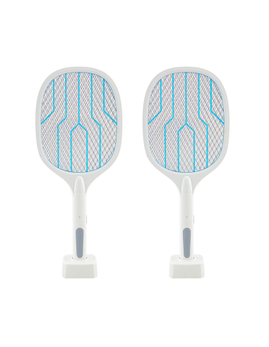 2 Raquettes Électriques Moustiques Base Rechargeable USB et Lumière LED de 3000V