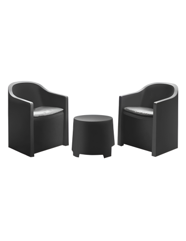 Set Giardino LUNA Salon Jardin Extérieur 2 Fauteuils Table Basse Outdoor Coussin