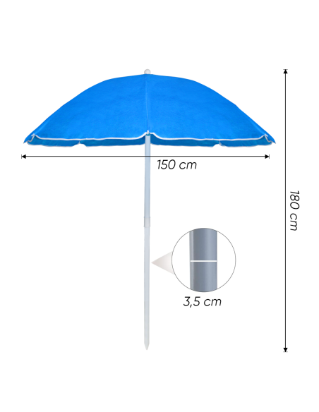 Parasol de plage inclinable antivent avec 8 baleines, mât en aluminium de 180 cm