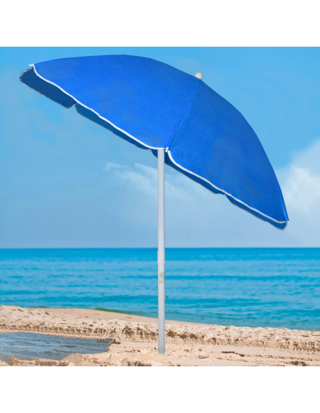 Parasol de plage inclinable antivent avec 8 baleines, mât en aluminium de 180 cm