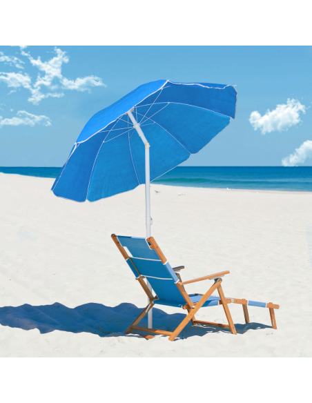 Parasol de plage inclinable antivent avec 8 baleines, mât en aluminium de 180 cm