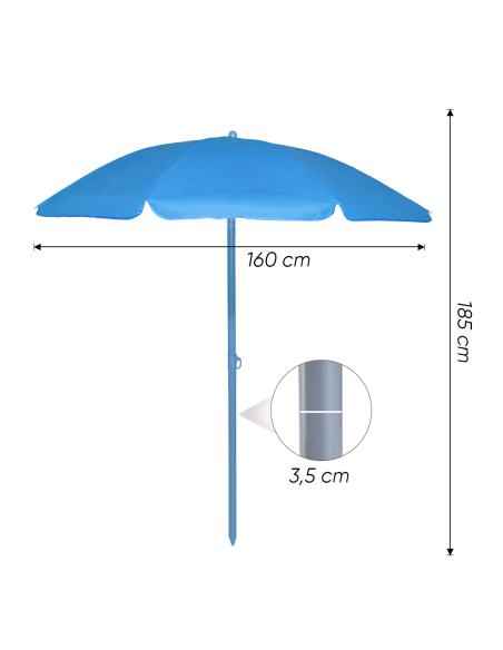 Parasol de Plage TNT Palinuro H185cm Inclinable 8 Bâtons Poteau en Aluminium