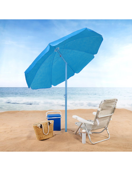 Parasol de Plage TNT Palinuro H185cm Inclinable 8 Bâtons Poteau en Aluminium