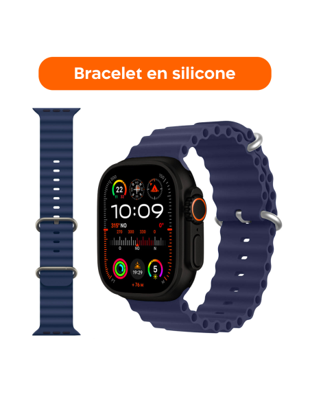 Smartwatch Ultra 49mm 4 Bracelets d'appels et d'applications iOS et Android 4en1