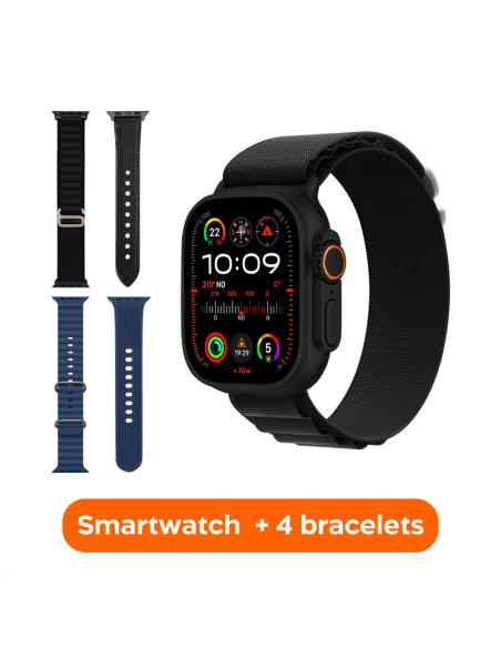 Smartwatch Ultra 49mm 4 Bracelets d'appels et d'applications iOS et Android 4en1