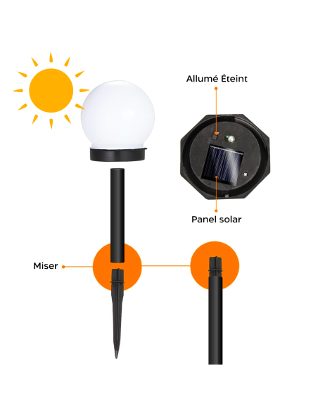 2pz Lampe Sphère Recharge Solaire 10cm pour Extérieur Piquet Plantable Jardin