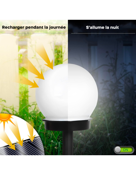 8pz Lampada Sfera Ricarica Solare 10cm Esterno Picchetto Piantabile Giardino