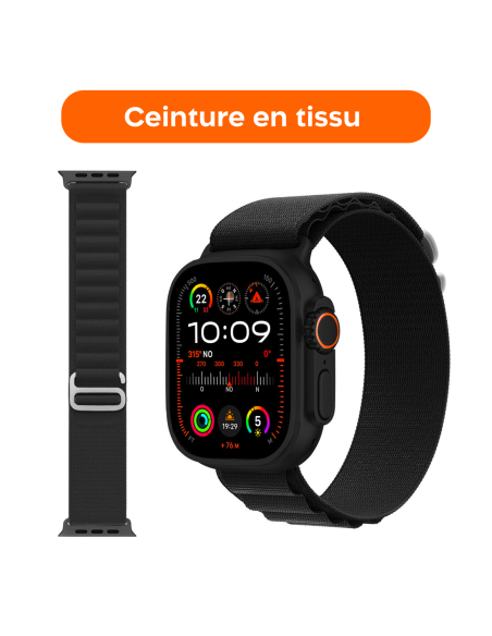 Smartwatch Ultra 49mm 4 Bracelets d'appels et d'applications iOS et Android 4en1