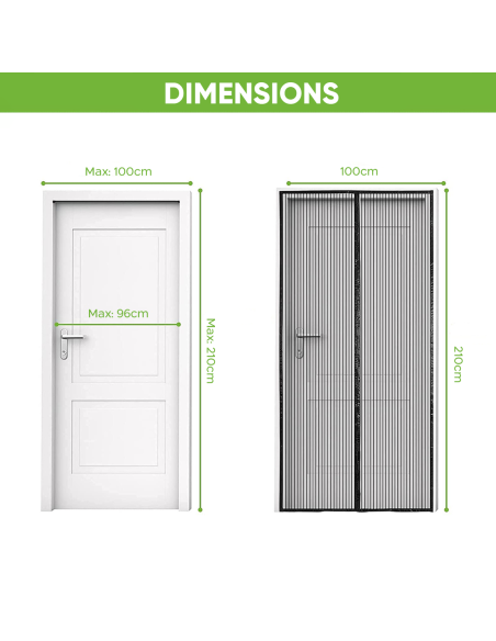 Moustiquaire Magnétique Portes Fermeture Aimant 100x210cm Rideau Anti-Moustiques