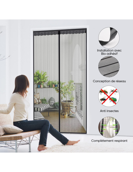 2 Moustiquaire Magnétique Portes Fermeture Aimant 100x210cm Anti-Moustiques
