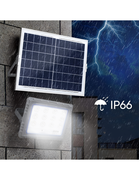 Projecteur Solaire LED 800W Panneau Solaire Crépusculaire 6500K IP66 Télécommand