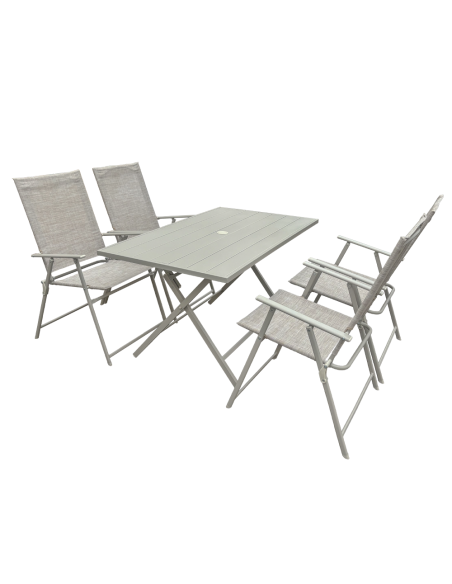 Ensemble Jardin Aluminium Table 4 Chaises en Textilène Pliantes pour Extérieur