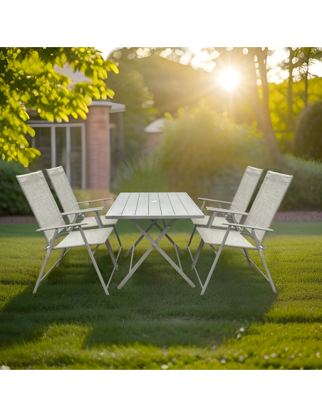 Ensemble Jardin Aluminium Table 4 Chaises en Textilène Pliantes pour Extérieur