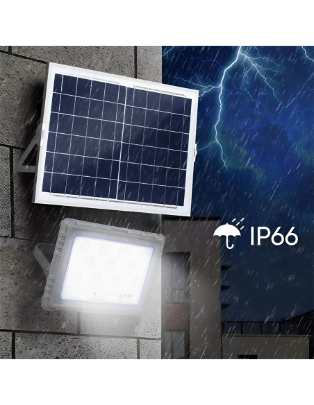 Projecteur Solaire LED 600W Panneau Solaire Crépusculaire 6500K IP66 Télécommand