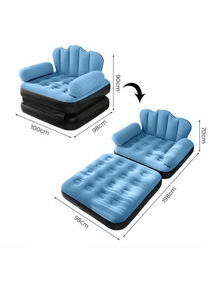 Fauteuil Gonflable avec Repose-pieds et Dossier Canapé en Tissu Velouté