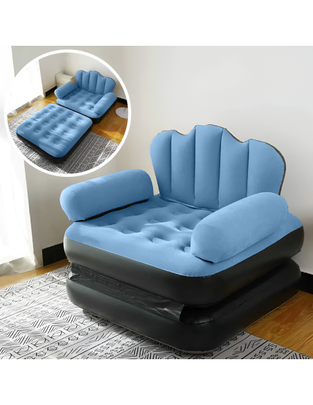 Fauteuil Gonflable avec Repose-pieds et Dossier Canapé en Tissu Velouté