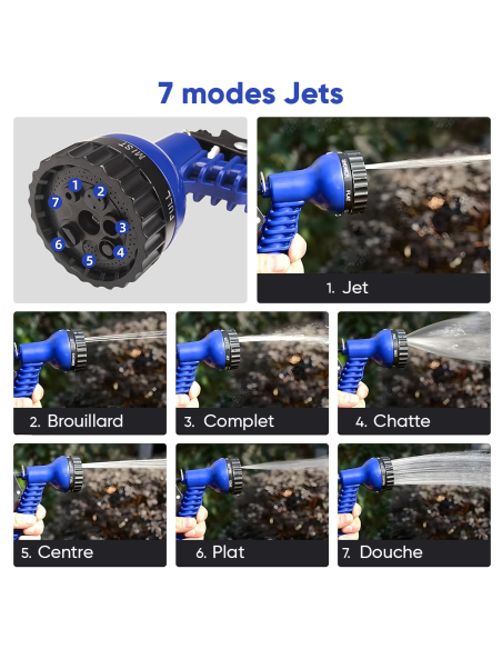 Tuyau Jardin Extensible 45m pour l'Irrigation Nettoyage avec Pistolet à 7 Jets