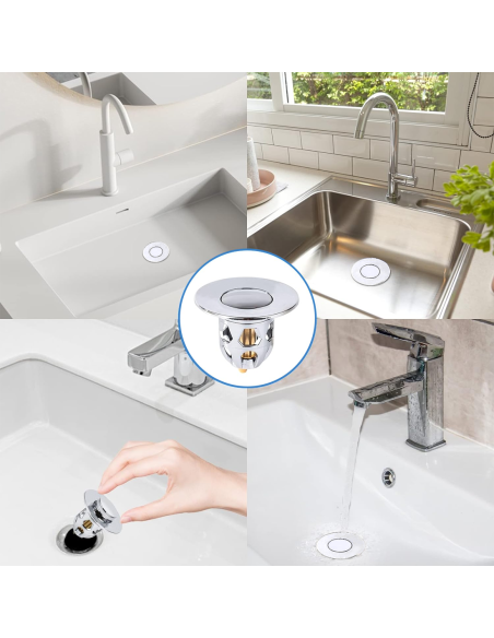 Bouchon lavabo universel système pop-up, filtre anti-blocage ABS 34-40 mm.