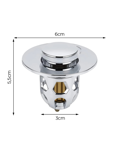 Bouchon lavabo universel système pop-up, filtre anti-blocage ABS 34-40 mm.