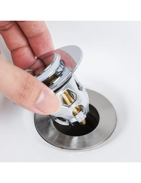 Set 2 Bouchons lavabo universel système pop-up, anti-blocage ABS 34-40 mm.