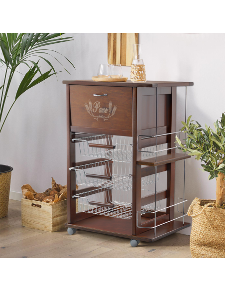 MAS017 Vesuvio Noyer Chariot 57x38x82h cm avec porte-bouteille et porte-pain