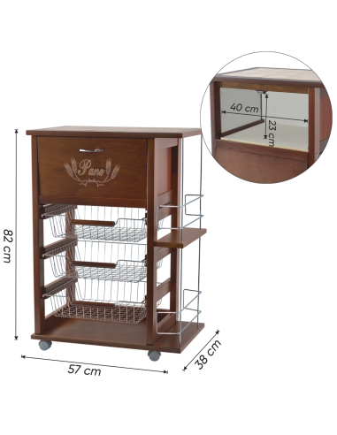 MAS017 Vesuvio Noyer Chariot 57x38x82h cm avec...
