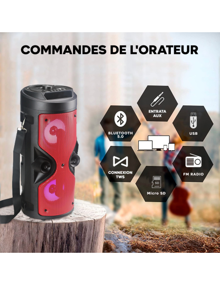 Haut-parleur Bluetooth avec microphone karaoké et lumière LED, portable