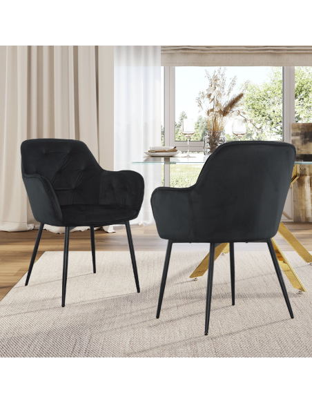 Ensemble de 2 fauteuils en velours QUEEN rétro, avec dossier rembourré.