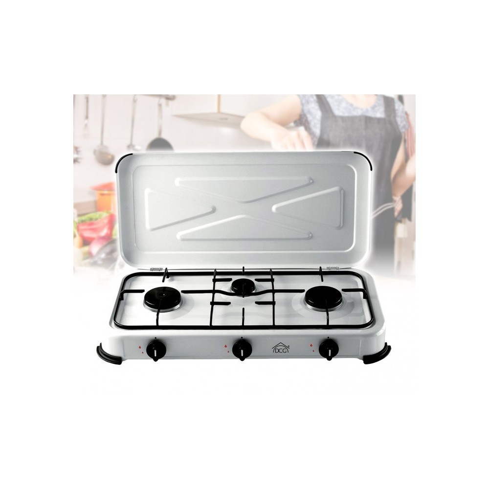 Cuisinière à gaz 3 feux GPL - léger et portable avec couvercle et allumage manuel DCG - EKP2423