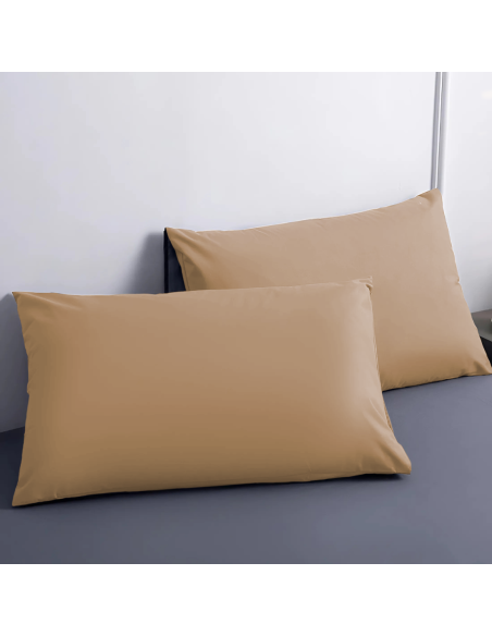 Ensemble de 2 Taies d'Oreiller en Coton Uni pour Lit Double 50x80cm