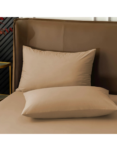 Ensemble de 2 Taies d'Oreiller en Coton Uni pour Lit Double 50x80cm