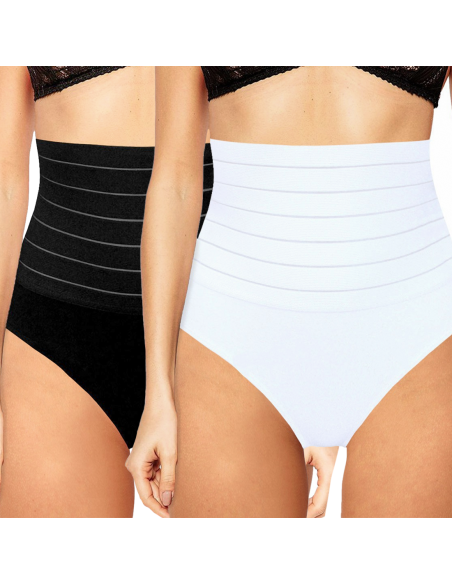2 pièces Ceinture Haute 1 Blanche 1 Noire Slip Femme Gainante Modélante