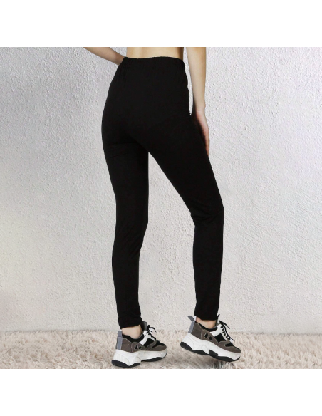 Leggings Femme Fitness en Coton Élastique d'Été Taille Haute Noir Uni