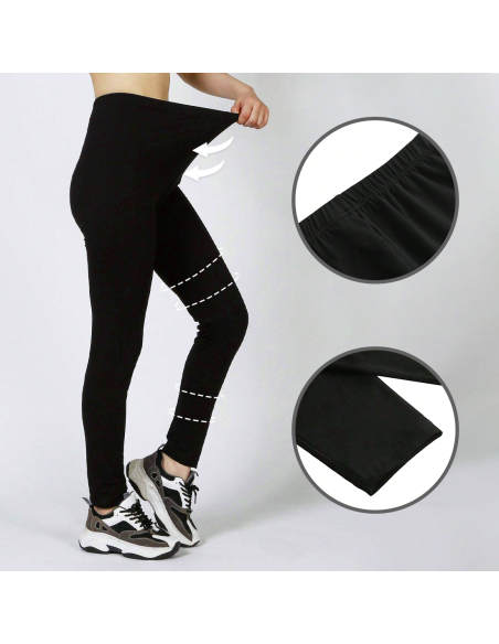 Leggings Femme Fitness en Coton Élastique d'Été Taille Haute Noir Uni