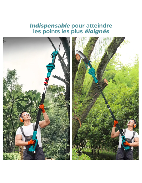 Kit 3 en 1 Ciseaux Électriques 48V avec Tronçonneuse 6" et Panneau Télescopique