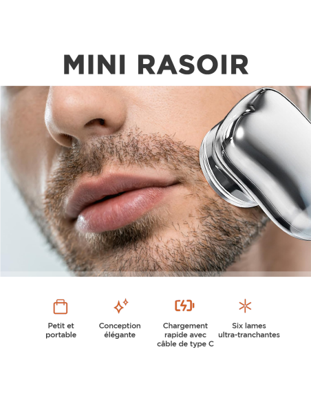 Mini Rasoir Électrique pour Homme Barbe et Cheveux Portable Rechargeable