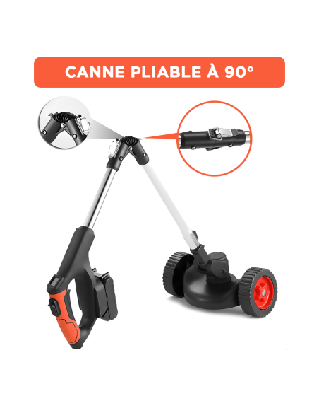 Débroussailleuse sans fil, 2 batteries 21V, roues et tige télescopique pliable