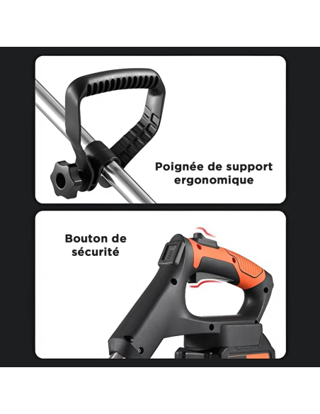 Débroussailleuse sans fil, 2 batteries 21V, roues et tige télescopique pliable