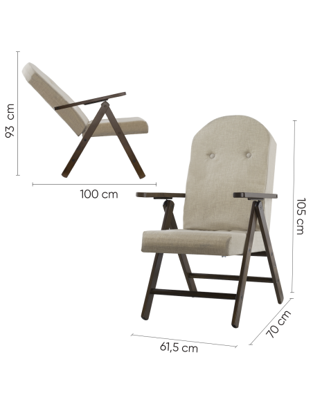 Fauteuil en Bois AMALFI Unicolore, Chaise Réglable MASLEGNO 108x65x60
