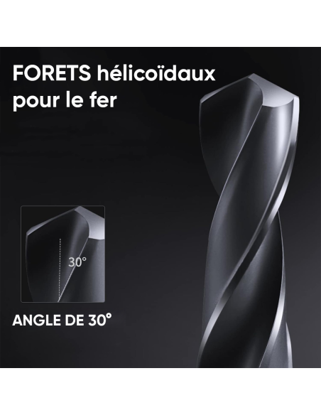 Set de 5 forets hélicoïdaux universels, diamètres 4, 5, 6, 8 et 10 mm