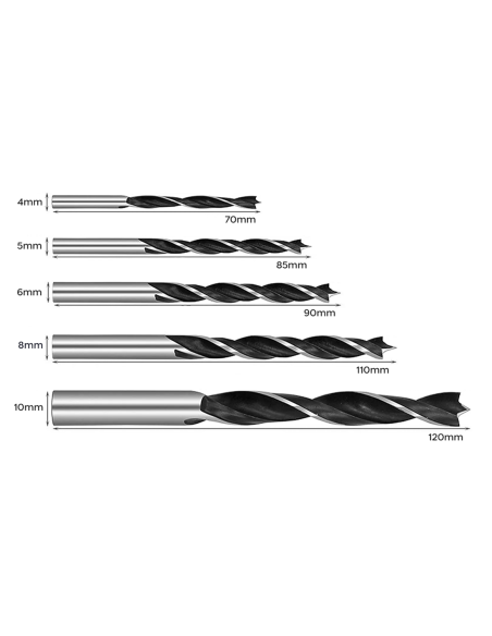 Set de 5 forets hélicoïdaux universels pour perceuse en bois de 4 5 6 8 et 10 mm