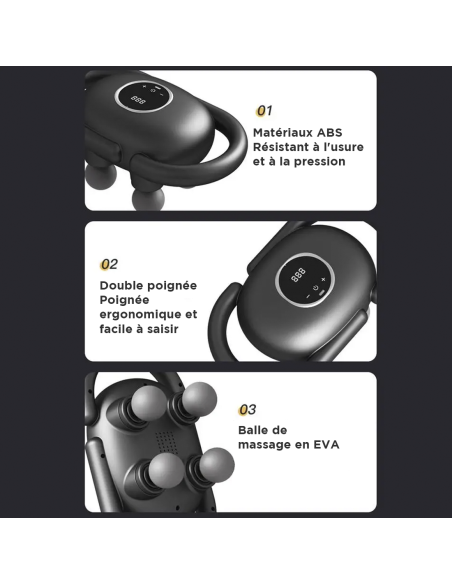 Pistolet de Massage Électrique 4 Têtes pour Massage Musculaire à Batterie 15W