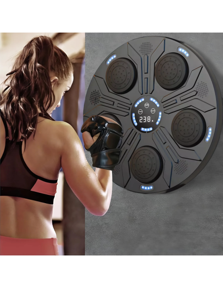Machine à boxe musicale murale réglable avec lumières RGB et gants inclus