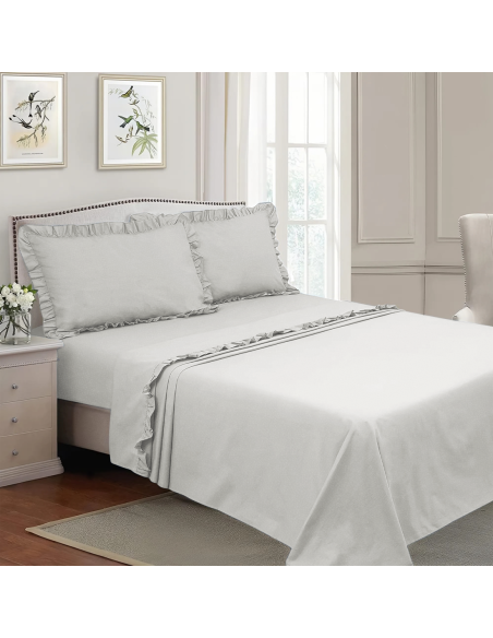 Ensemble lit double avec volant deux draps et deux taies d'oreiller avec volant