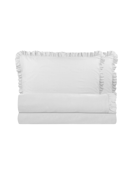 Ensemble lit double avec volant deux draps et deux taies d'oreiller avec volant