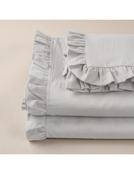 Ensemble lit double avec volant deux draps et deux taies d'oreiller avec volant